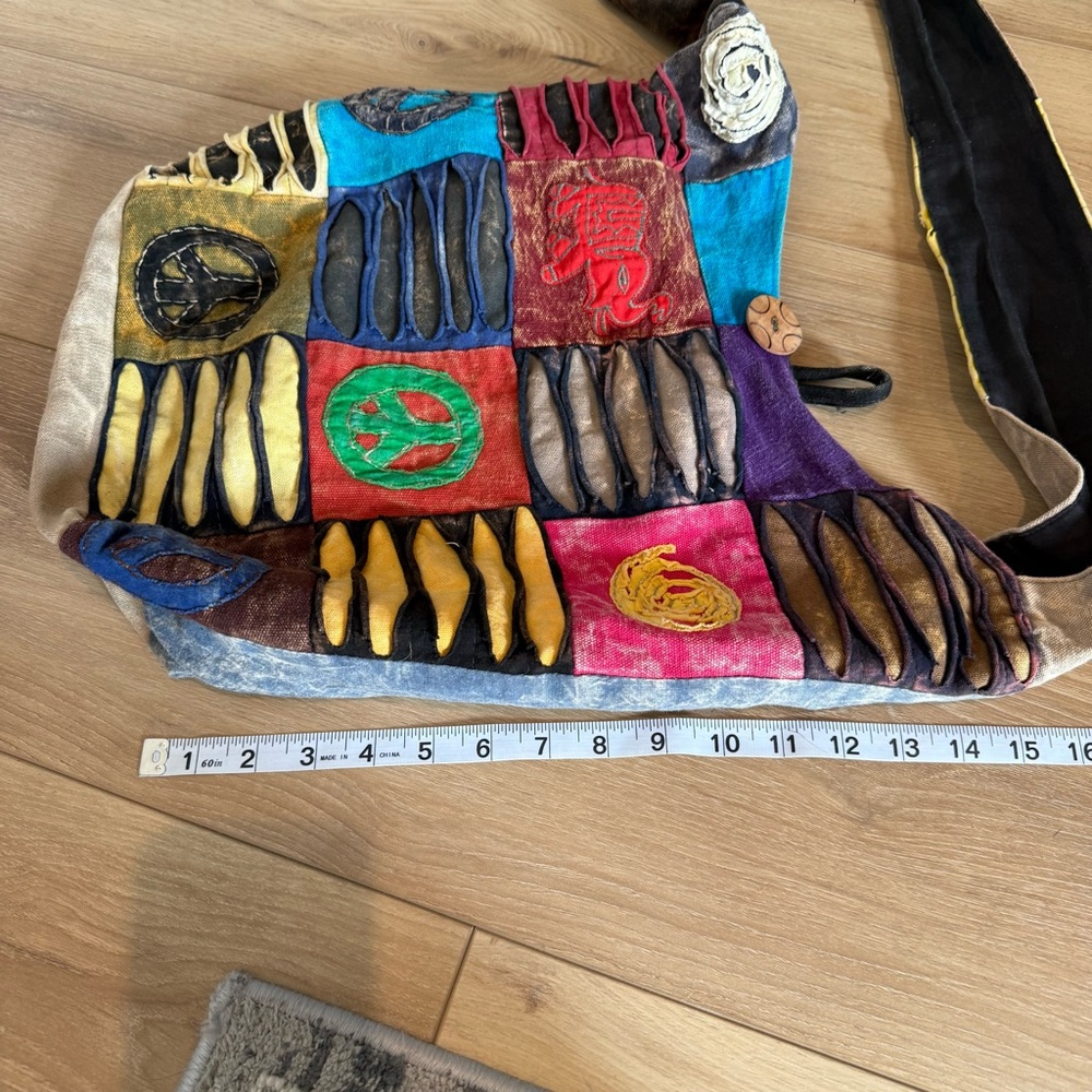Colorful Patchwork Colorful Shoulder Hobo Bag Boho Peace Elephant Artsy Cotton - Picture 10 of 10